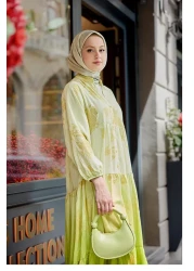 LOCCO Women's Gilded Leaf Patterned Dress Pistachio Green