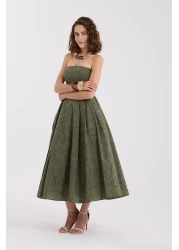 NOK İSTANBUL Blooming Grace Strapless Maxi Dress Khaki