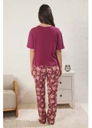  Collection Floral Cotton Pajamas Set Fuchsia-Multicolor Ornek_24Pt00230