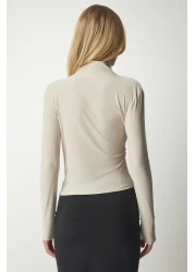 Happiness İstanbul Women's Cream Gathering Detailed High Collar Sandy Blouse FF00135