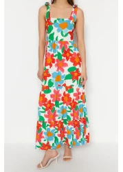  Collection Orange Big Floral Maxi Knitted Dress Twoss23El02328