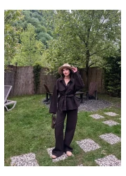 MY LİKA Tie Waist Denim Suit Oversize Jacket and Trousers