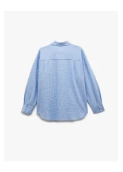 Koton Long Sleeve Textured Pearl Embroidery Detailed Oversize Shirt with Pockets