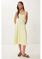 Happiness İstanbul Women's Yellow Strap Summer Ribbed Knitted Midi Dress Dz00130