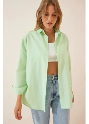 Happiness İstanbul Women's Light Green Oversize Long Basic Shirt DD00842