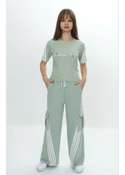 Asortix Girls' Two-Piece Bottom&Top Set-Cargo Pocket Pants & Short Sleeve T-Shirt – 100% Cotton