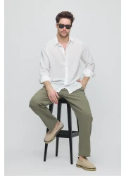 GIENTO قميص كتان مقطوع كبير الحجم للرجال