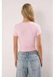  Collection بلوزة محبوكة برباط / ثنيات باللون الوردي الفاتح