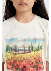 Defacto Girl's 2 Piece Set Crew Neck Printed Short Sleeve T-Shirt Floral Skirt C5356A824Hs