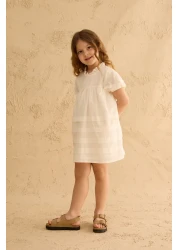 Fahhar Kids Voile Dress with Rib Detail Ecru