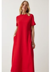 Happiness İstanbul Women's Red A-line Summer Combed Cotton Dress UB00060