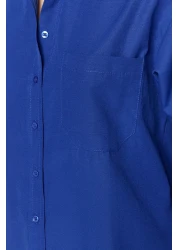  Collection Navy Blue Single Pocket Boyfriend/Wide Fit Cotton Woven Shirt TWOAW20GO0115