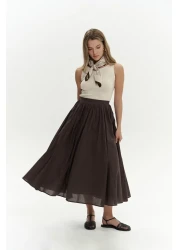 BOHEMAİ Amaya Ankle-Length Pleated Brown Skirt