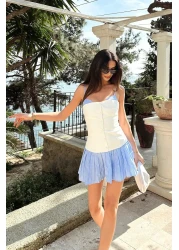  Collection White-Blue Pleated Mini Woven Dress Twoss25El00807