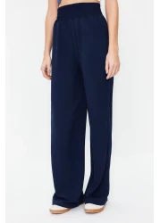  Collection Navy Blue Wide Leg / Wide Ankle Waist Elastic Woven Trousers TWOSS22PL00024