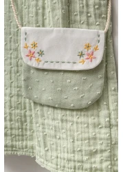 Minipodyum فستان بناتي مطرز بياقة موسلين 100% قطن مع حقيبة