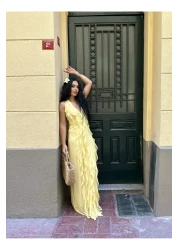 moneta boutique Women's Ruffled Long Halter Design Dress