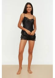  Collection Satin Woven Black Lace Shorts Pajamas Set - Thmaw21Pt0843