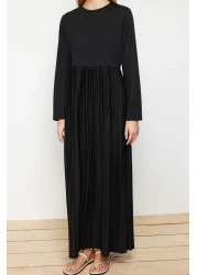 Modest Black Skirt Pleated Scuba Knitted Dress TCTAW24EL00000