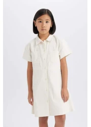 Defacto Girl's Gabardine Pocket Button Short Sleeve Summer Dress D9223A825Sm