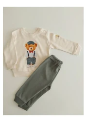 damdamin بدلة أطفال أولادي بأكمام طويلة وياقة دب مطبوعة من القطن بنسبة 100%