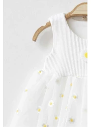 Beniizle Bodysuit Dress - Daisy Embroidered, Tulle and Snap, 100% COTTON, 6-24