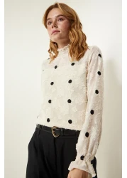 Happiness İstanbul Cream Melted Polka Dot Woven Blouse TP00020