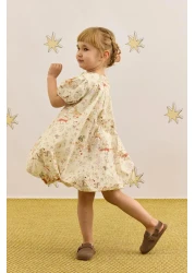 Fahhar Kids Cream Colored Patterned Balloon Dress