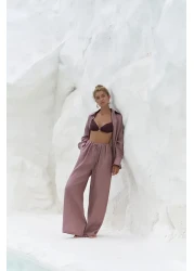 BOHEMAİ Jelsomina Oversize Light Burgundy Linen Shirt Trousers Set