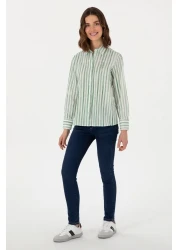 U.S. Polo Assn. Women's Green Long Sleeve Striped Shirt 50299509 -Vr054