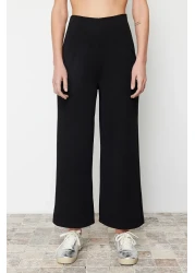  Collection High Waist Cut Detail Black Culotte Trousers - TWOSS24PL00036