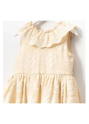 Magu فستان بناتي من القطن بياقة مكشكشة ومزين بنقشة الزهور