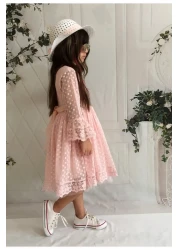 Mixie فستان الأميرة نموذجي للفتيات مع قبعة سمك السلمون