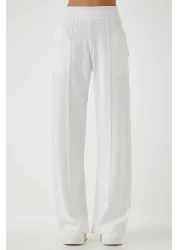 Happiness İstanbul Women's White High Waist Stretchy Sweatpants BF00030