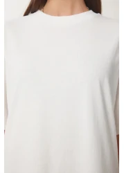 Happiness İstanbul Women Bone Stretchy Knitted Top Lace Skirt Dress Cr00486