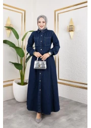 HARMAN BUTİK Women's Belden Elastic Pocket Detailed Denim Dress