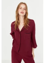  Collection طقم بيجامة منسوجة من الفيسكوز باللون العنابي THMAW21PT0292