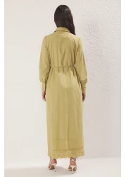  Modest تنورة خضراء زيتية فستان منسوج بتفاصيل مطرزة TCTSS25EB00114
