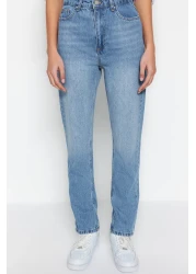  Collection Blue High Waist Straight Jeans TWOSS22JE0653