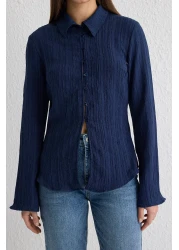  Collection Dark Navy Textured Fitted Waist Sitting Woven Shirt Twoss24Go00002