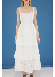  Collection Ecru Skirt Waist Opening Maxi Brode Woven Dress Twoss25El00295