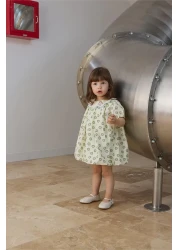 Tics فستان بالون مطرز بياقة خضراء