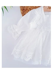 Jammybaby طقم فستان وباندانا من الدانتيل من التول لحديثي الولادة - 100% قطن ممشط