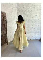 moneta boutique فستان قميص طويل بتصميم كشكش بأكمام للنساء