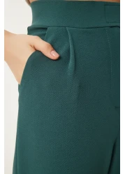 Happiness İstanbul Women's Emerald Green Velcro Waist Comfortable Woven Trousers RV00150