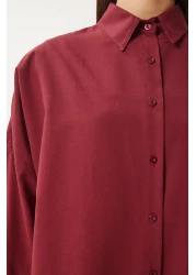 Happiness İstanbul Women's Burgundy Oversize Long Basic Shirt DD00842