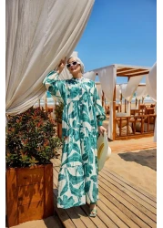 LOCCO Women's Tie Dye Leaf Patterned Dress Green