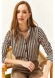 Olalook Women's Black Striped Woven Shirt