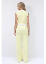 Trend Alaçatı Stili Women's Butter Yellow Stand Collar Crop Blouse and Palazzo Pants Set Alc-X13916