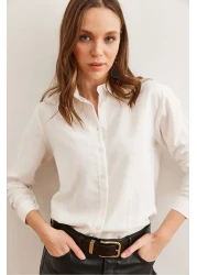 Olalook Women's White Shiny Textured Woven Shirt GML-19001152